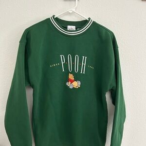 Disney Embroidered Forest Green Pooh Crew Neck Sweater -SM